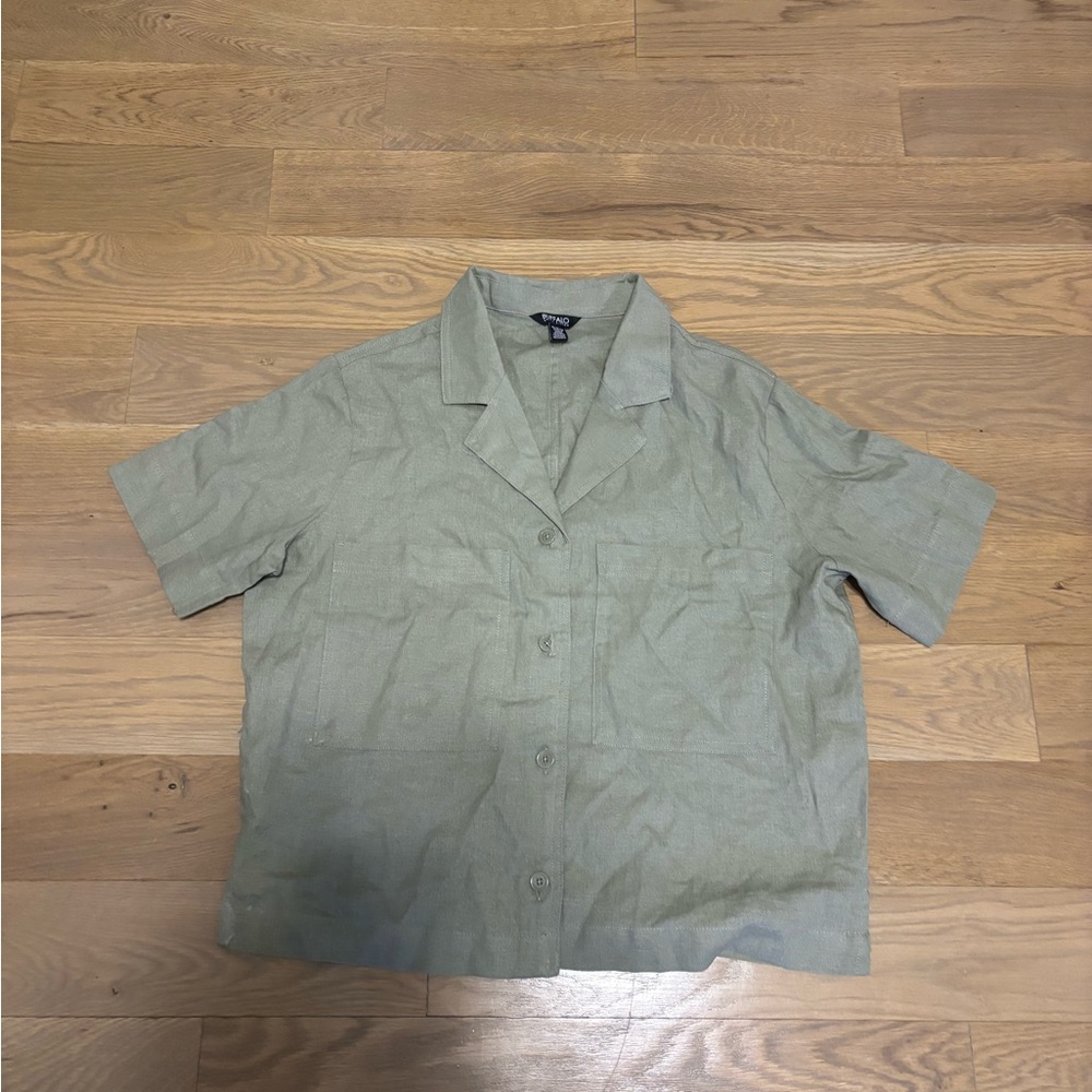 Buffalo David Bitton Women's Linen Blend Utility Button Front Shirt, Green, Med